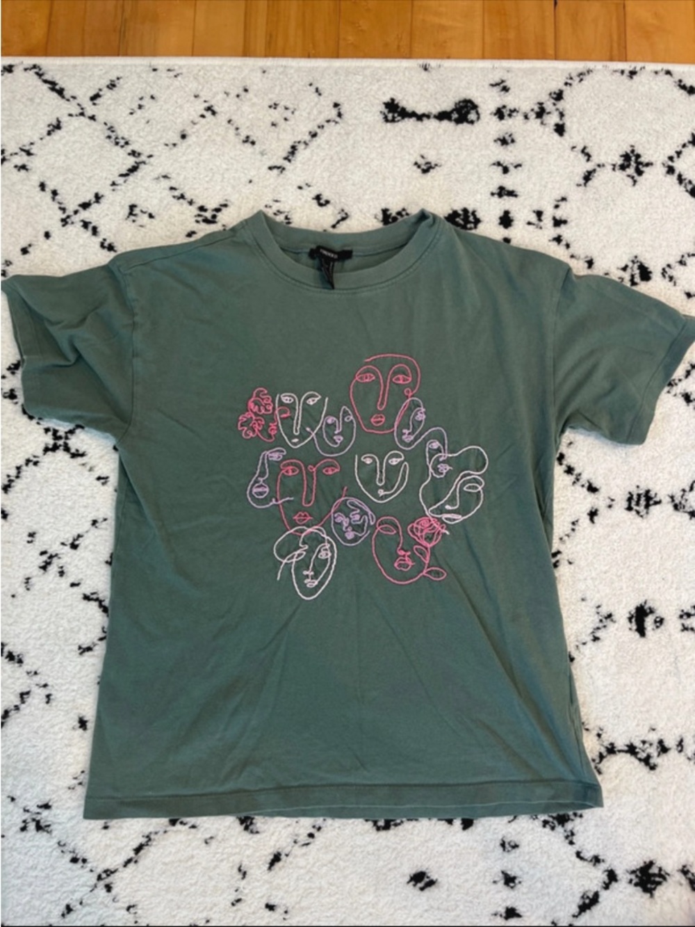 Sage green custom hand embroidered tshirt